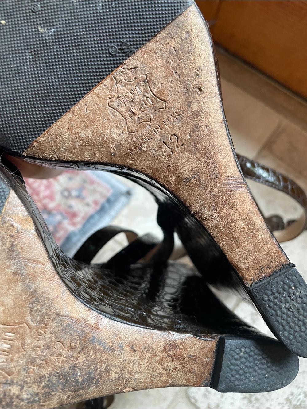 Jimmy Choo Brown Croc-Embossed Leather Platform Sandals Reinforced 42 - Picture 7 of 15